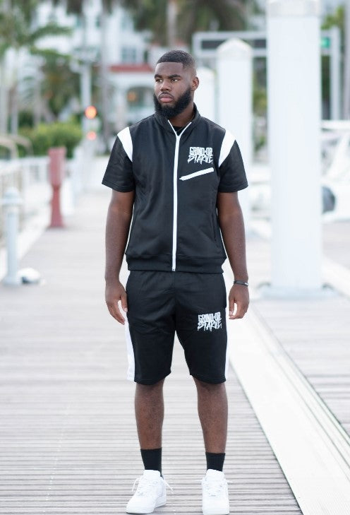 Black with White Drip 2PC Track Suit Shorts - Track Suit